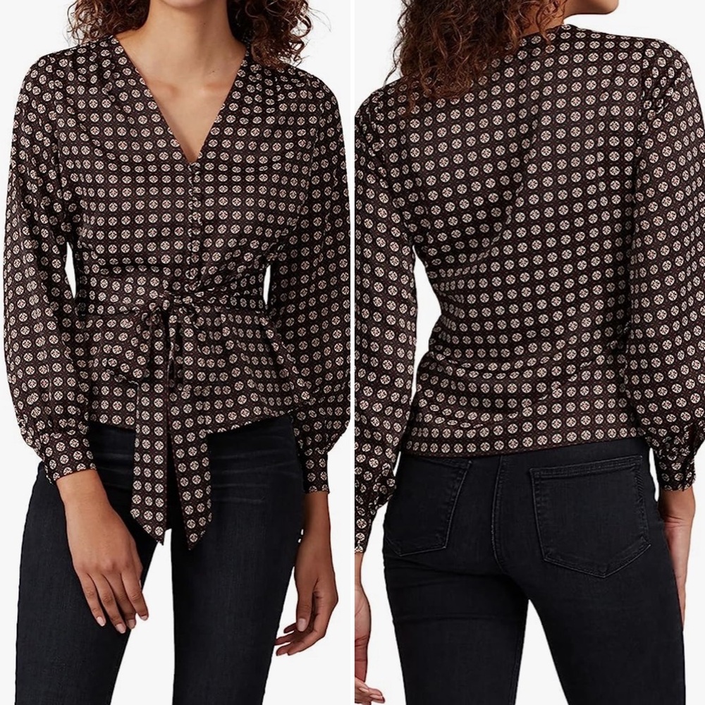 Sweet Baby Jamie Rent The Runway Pre-Loved Geo Print Tie Front Blouse| Sz S